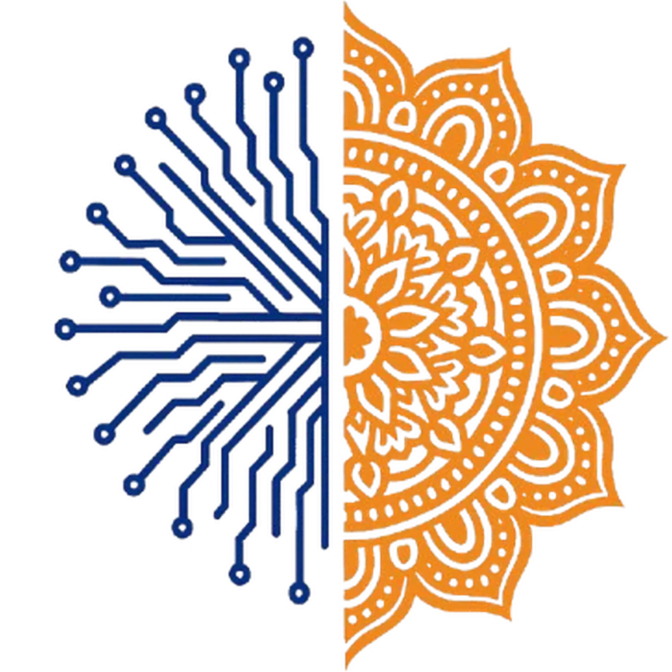 Sanskriti Labs mark: a circuit and a mandala joined at a single seam